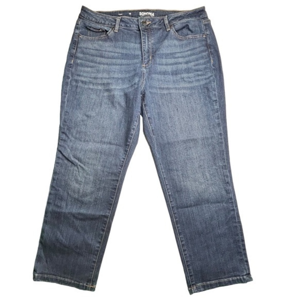 Sonoma Pants High Rise Dark Wash Denim Blue Capri Jeans Size 16‎